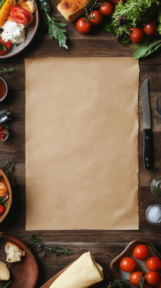 Preparing a fresh culinary experience with ingredients and empty space for creativity photo
