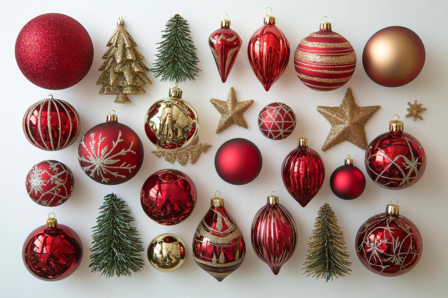 Decorative Christmas ornaments and greenery arranged for festive celebration photo