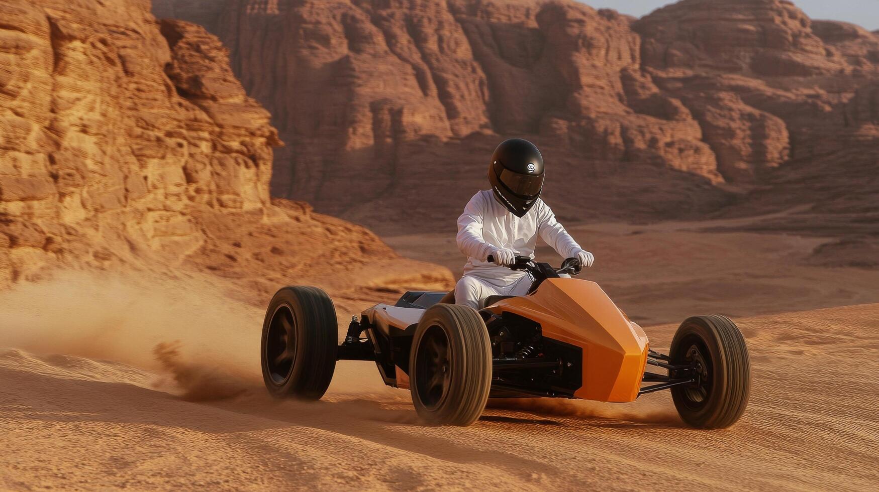 Adventurous ride through sandy desert terrain in a sleek off road vehicle during daytime photo