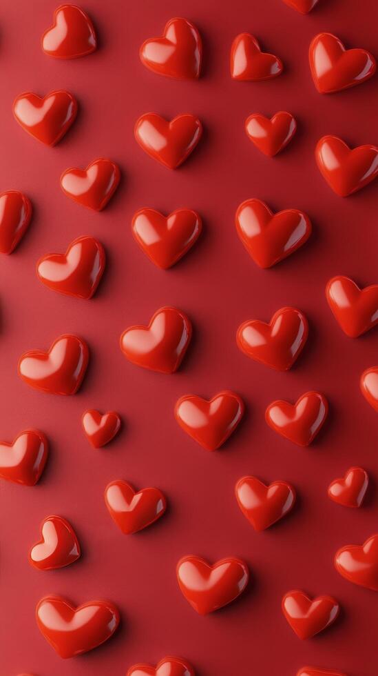 Red hearts scattered on a shiny surface creating a romantic theme for celebrations photo