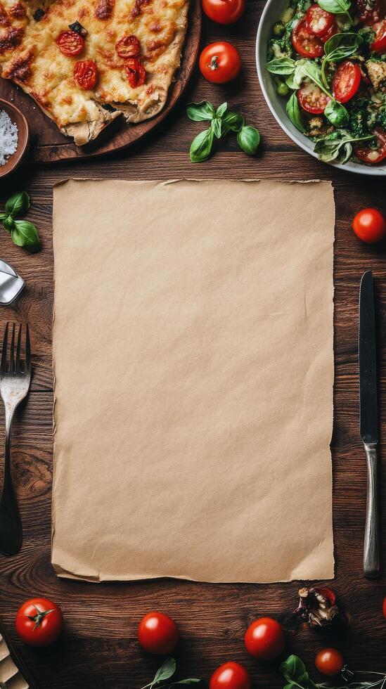 Preparing a fresh culinary experience with ingredients and empty space for creativity photo