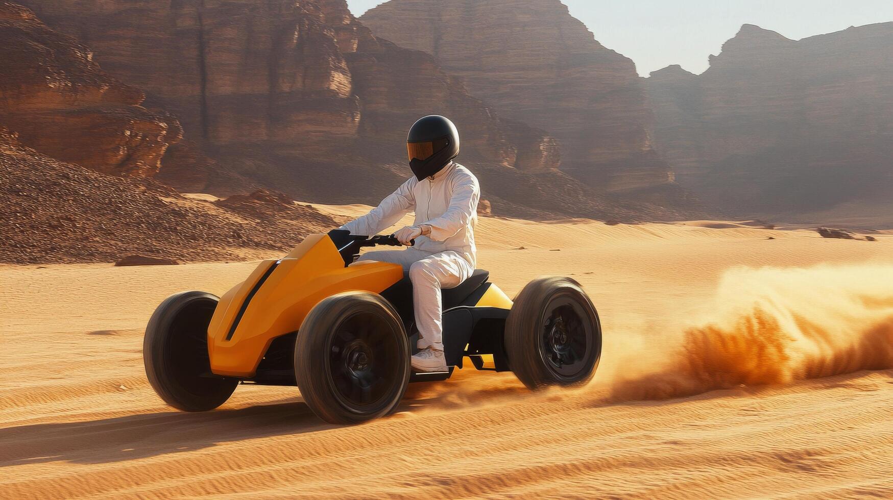 Adventurous ride through sandy desert terrain in a sleek off road vehicle during daytime photo