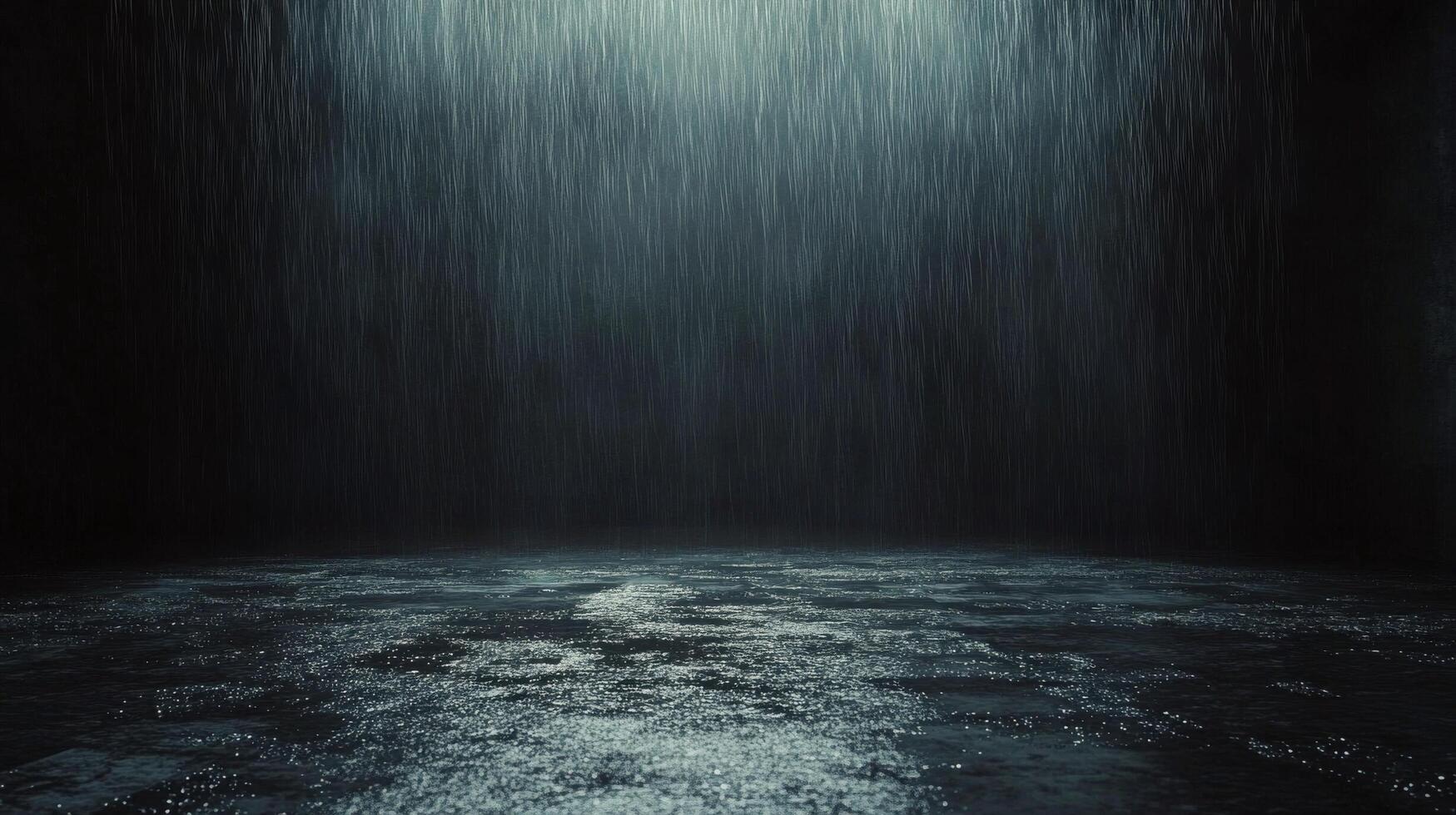 Dark space with heavy rain creating a moody atmosphere and reflective surface photo