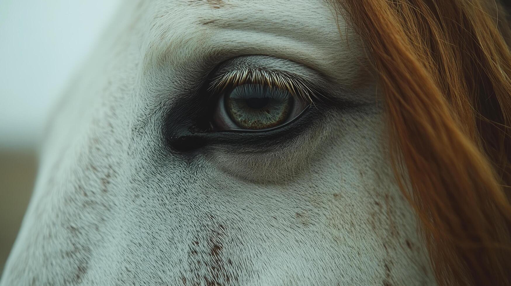 Close up view of a horses eye showcasing its unique features and natural beauty photo