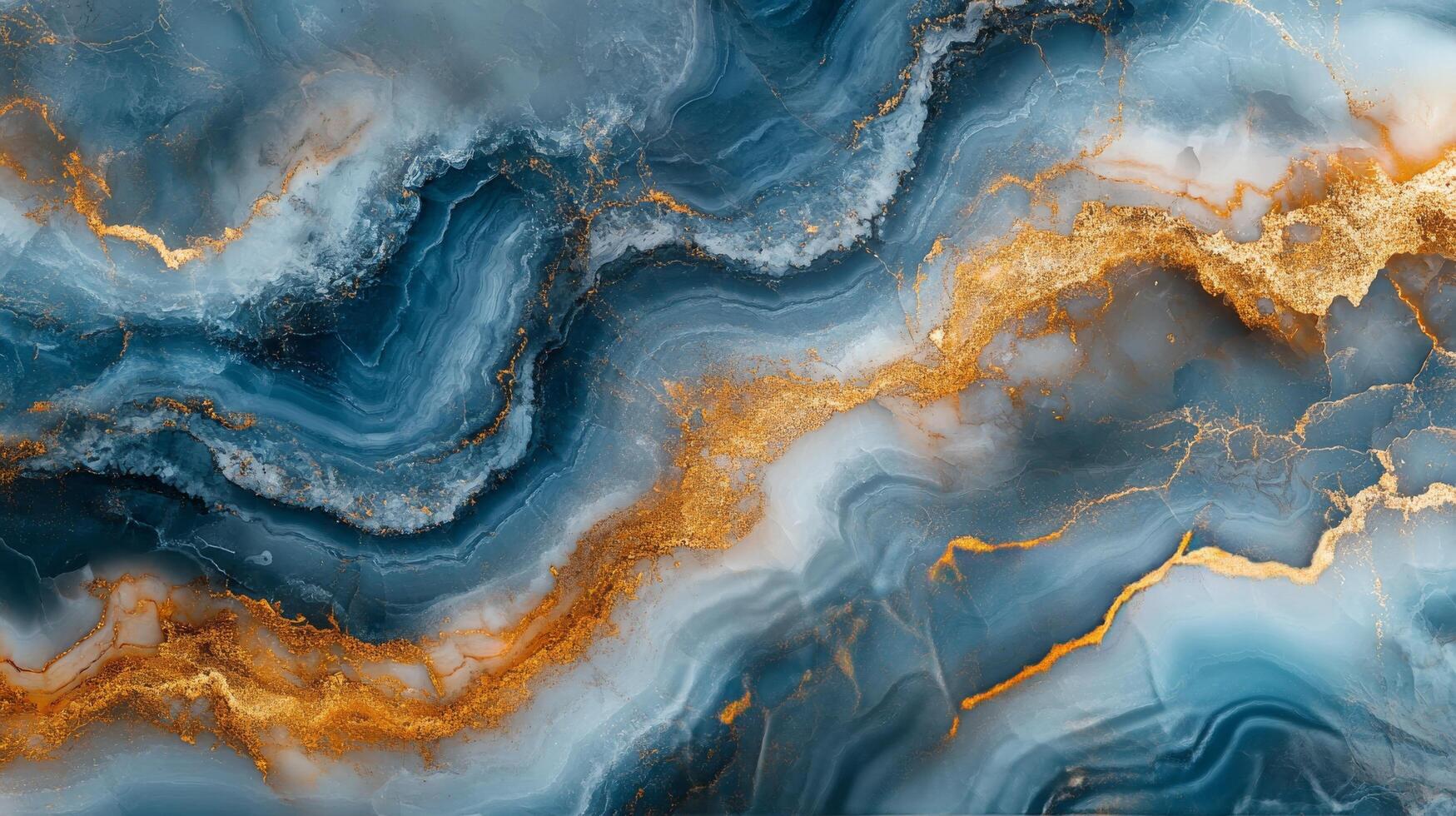 Elegant abstract blue and gold wave pattern creating a calming visual experience photo