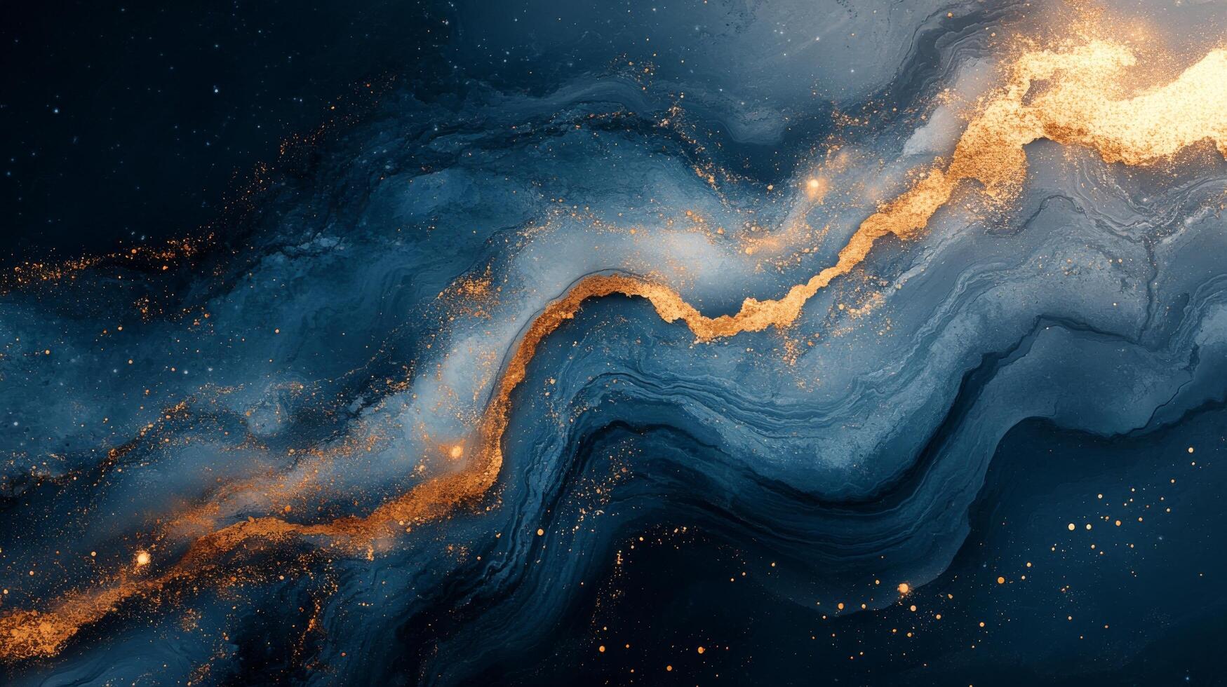 Elegant abstract blue and gold wave pattern creating a calming visual experience photo
