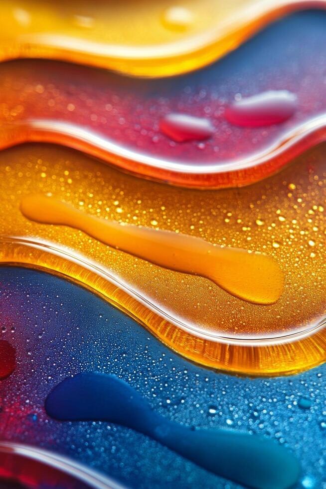Vibrant colors blend together in an abstract composition of liquid textures under soft lighting photo