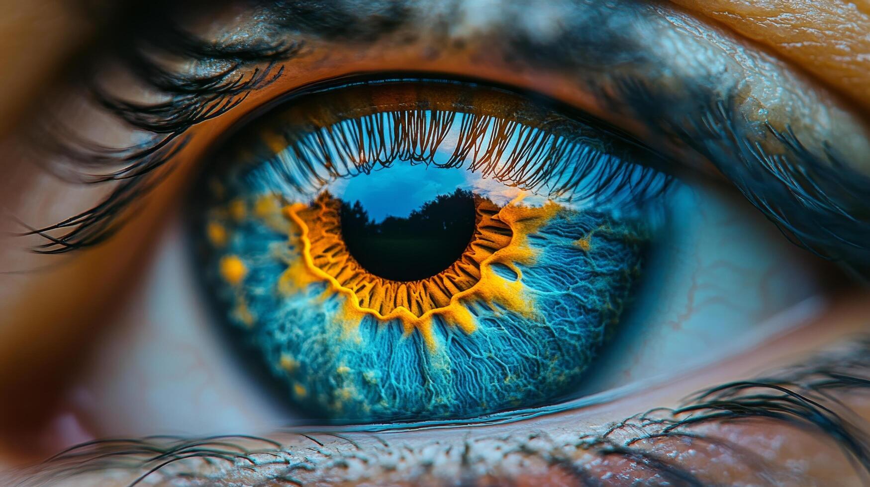 Close up view of a horses eye showcasing its unique features and natural beauty photo