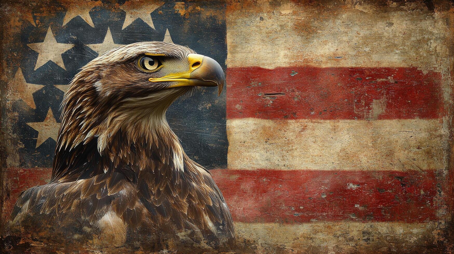Proud eagle against a vintage American flag background showcasing nature and patriotism photo