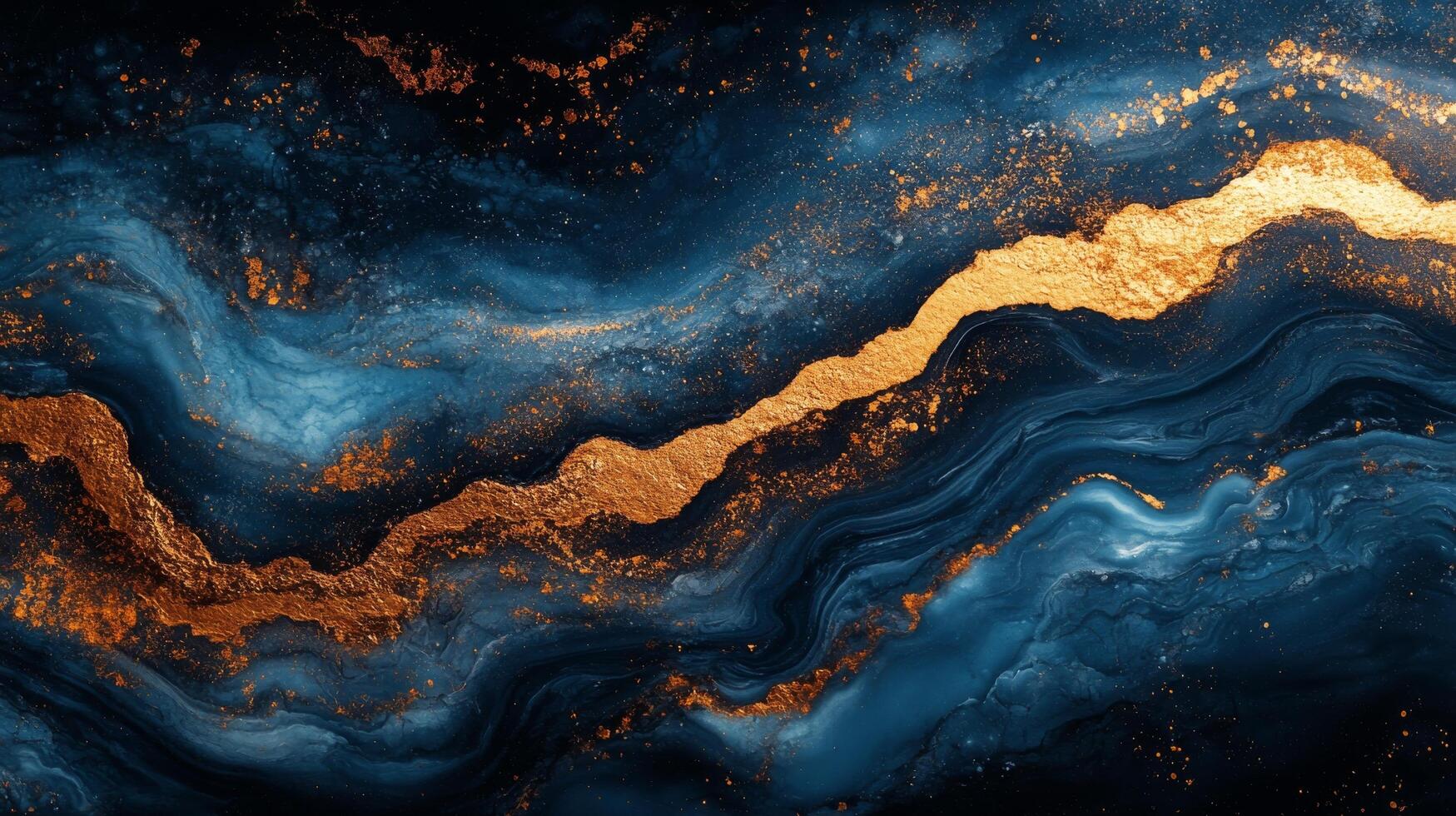 Elegant abstract blue and gold wave pattern creating a calming visual experience photo