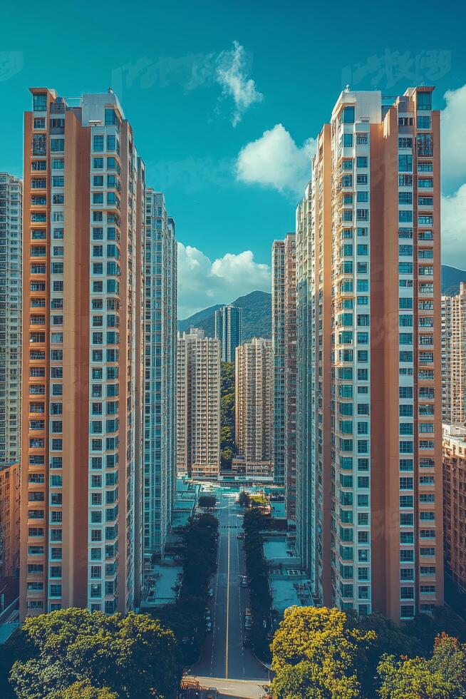 Sunset over a sprawling city with green parks and modern skyscrapers in the distance photo
