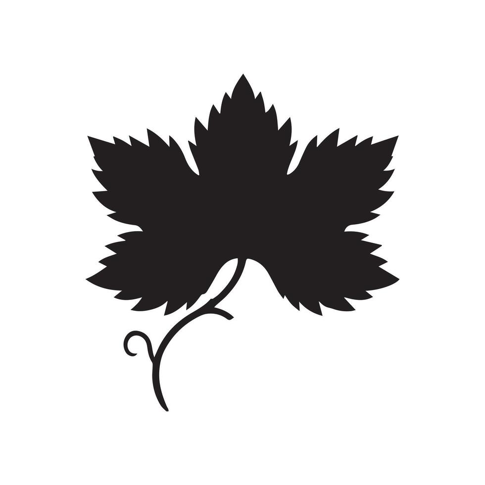 Grape leaf black silhouette isolated on white background. illustration vector