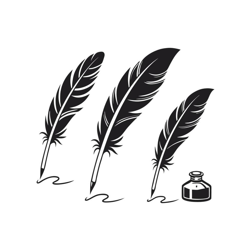 Feathers and ink pen illustration vector