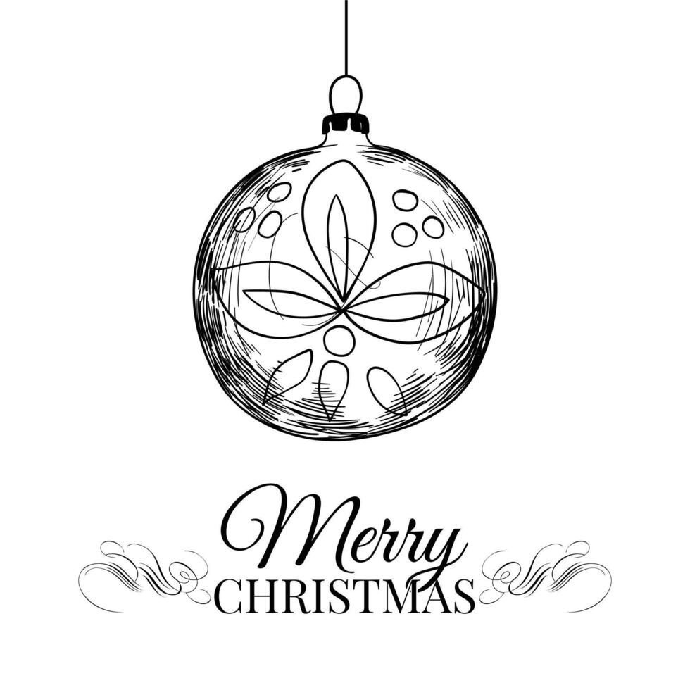 Black and white Christmas globe with beautiful Merry Christmas text on white background. vector