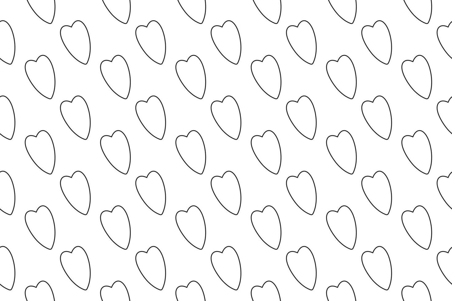 A seamless pattern of outlined heart shapes in black and white, ideal for coloring pages and creative projects. vector
