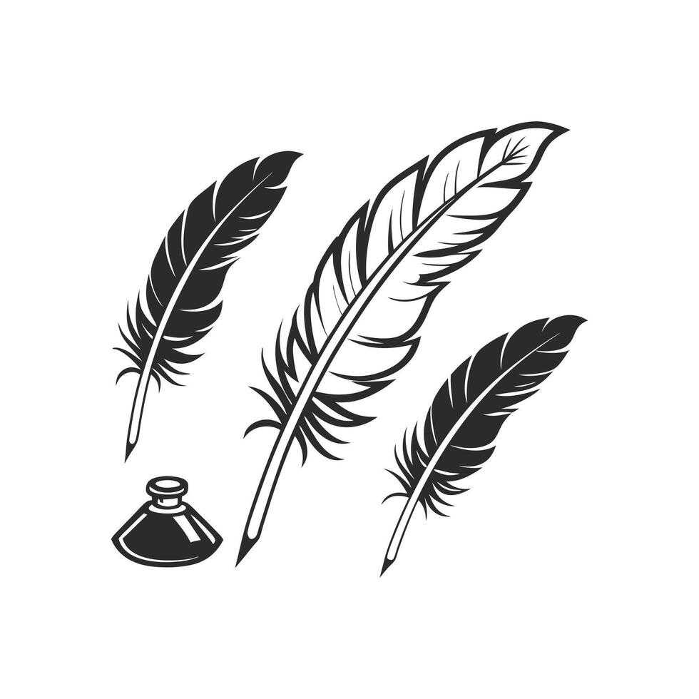 Feathers and ink bottle illustration vector