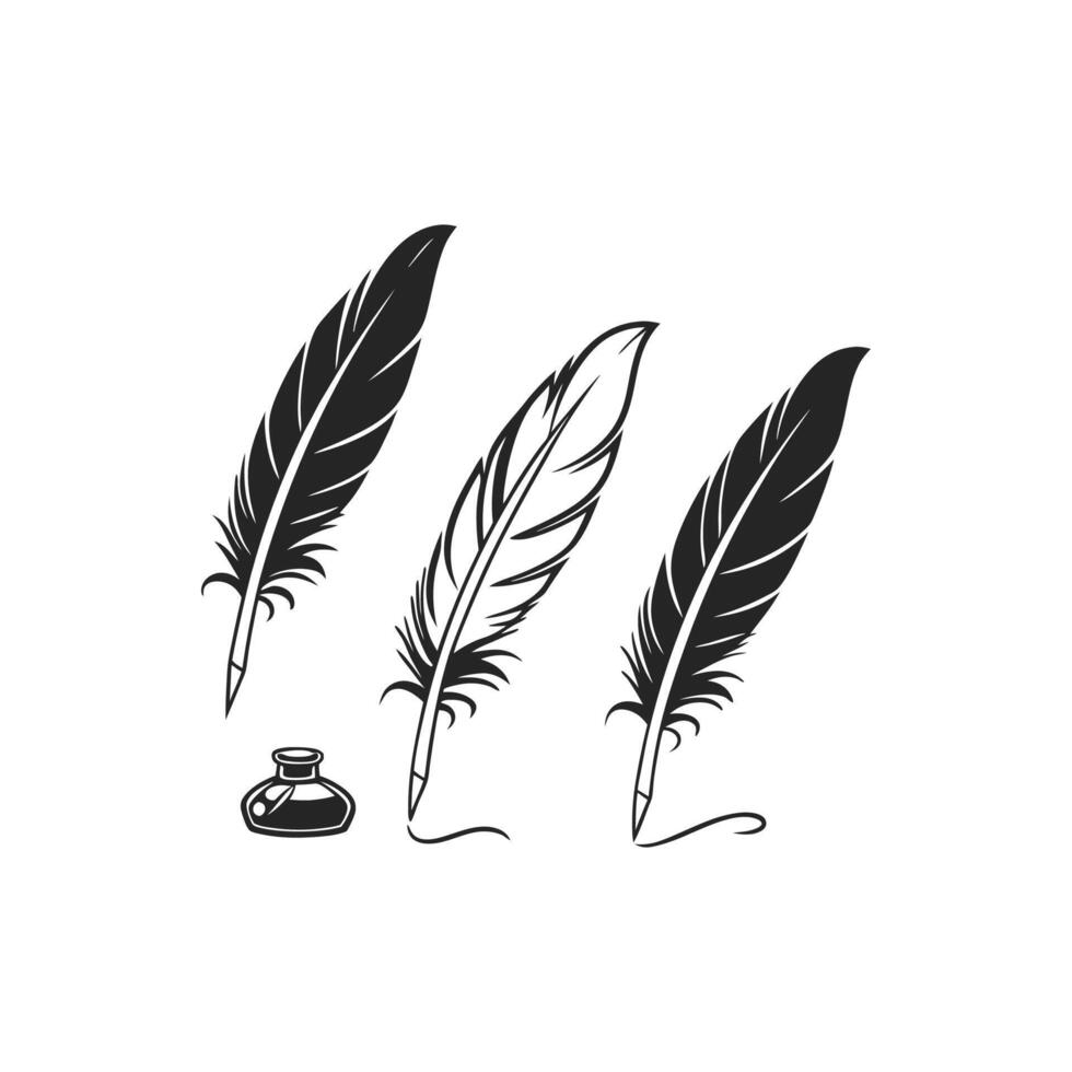 Feather pen and ink bottle illustration vector