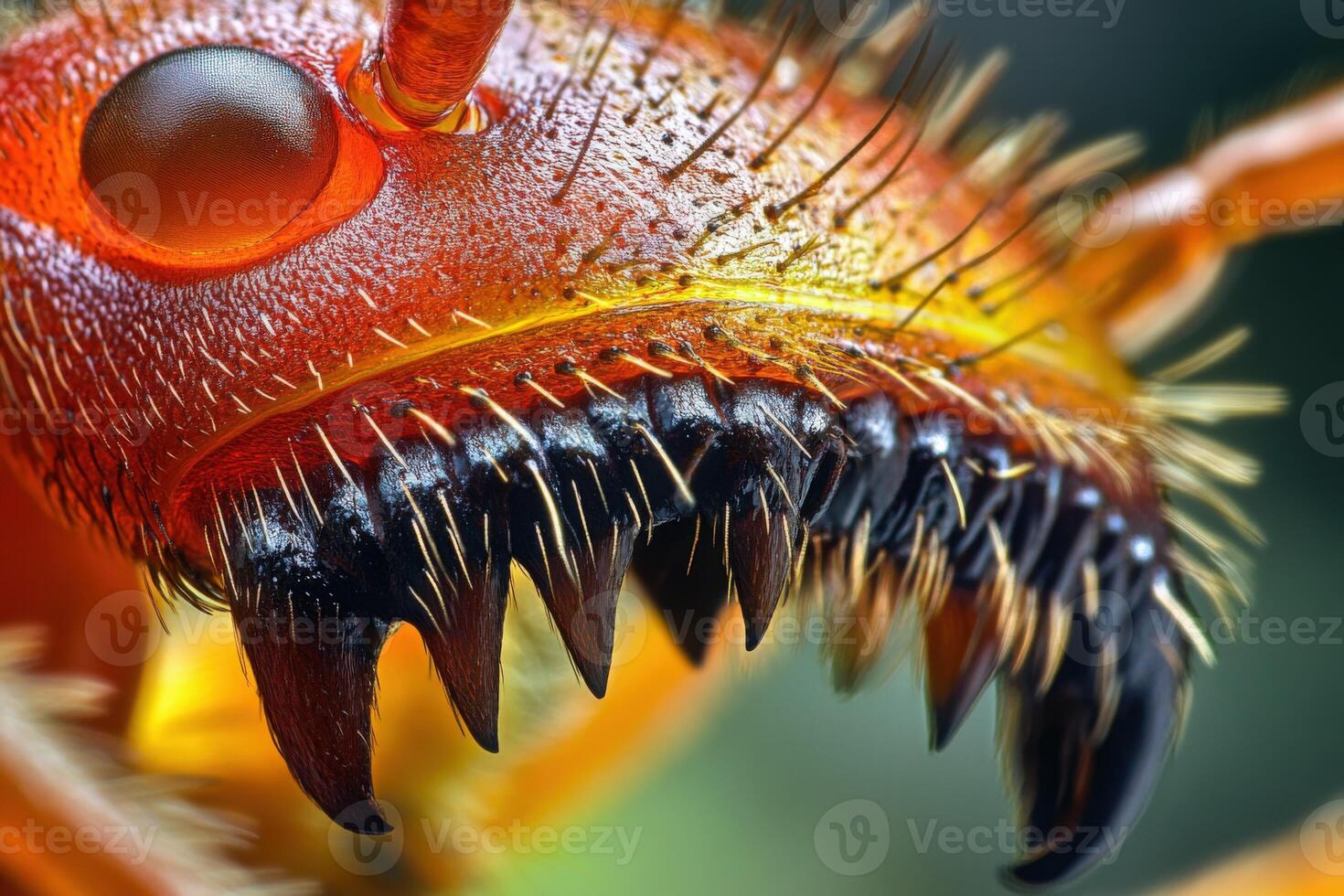 A close up of a red and yellow insect photo