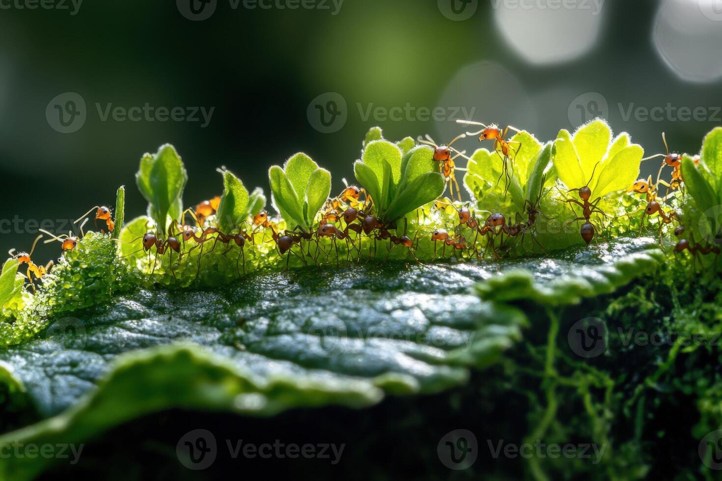 A group of ants on a leaf photo