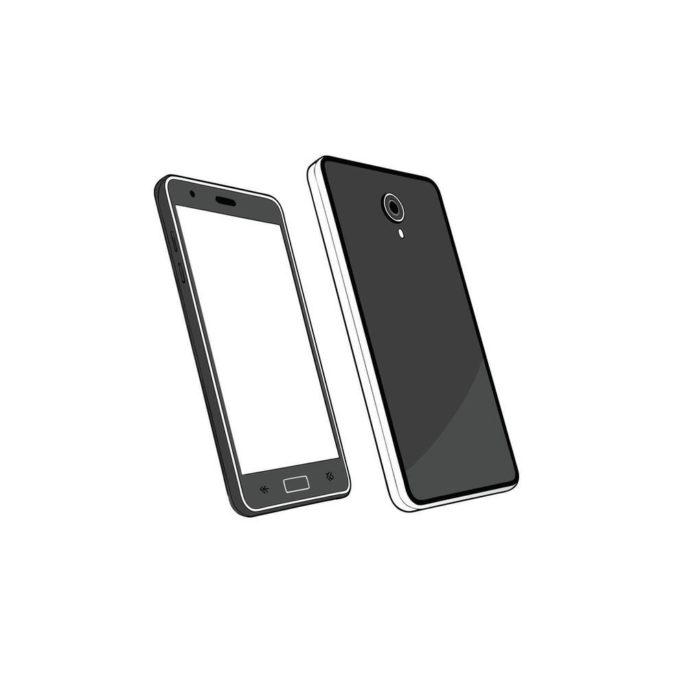 A black and white smartphone with a white screen vector