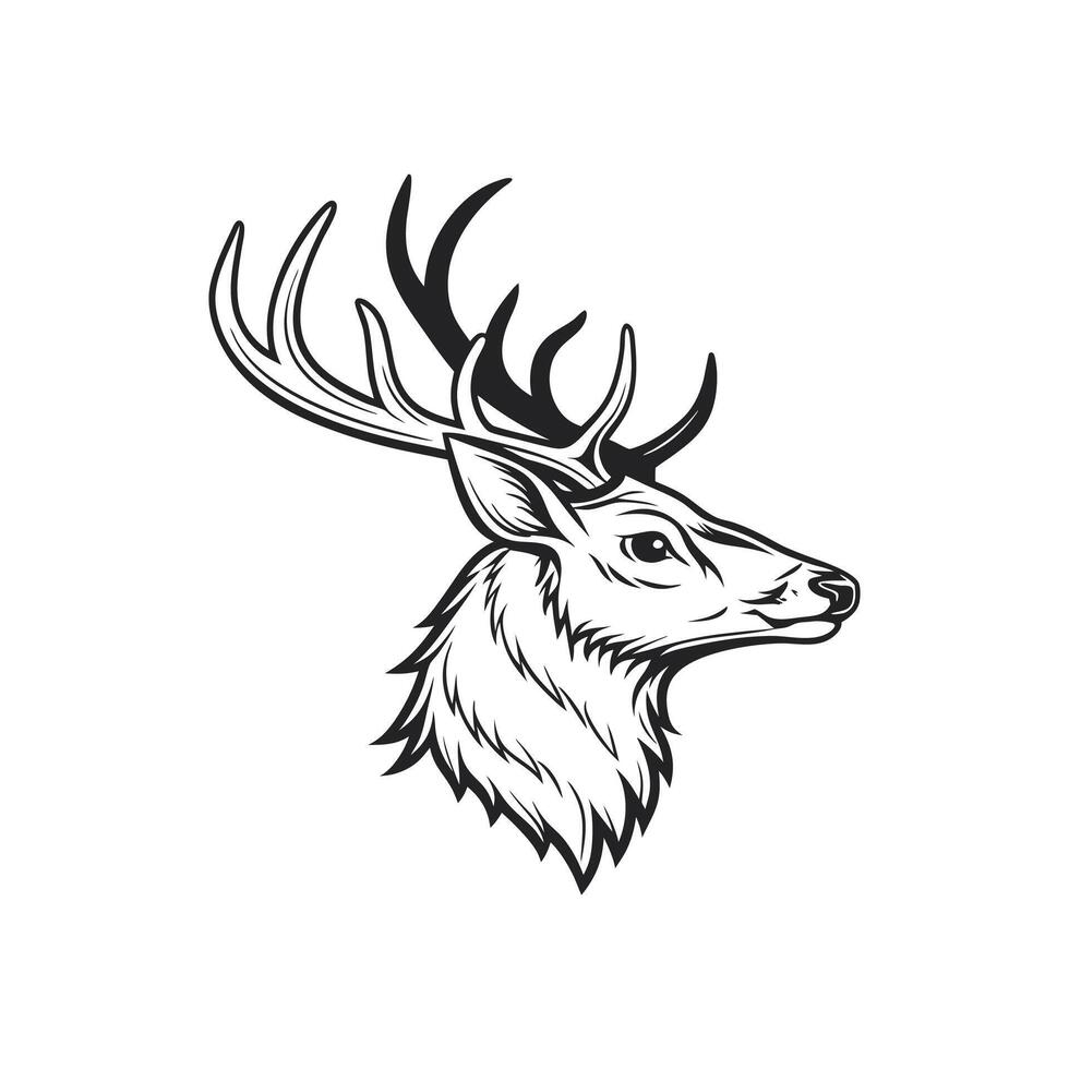 A black and white deer head on a white background vector