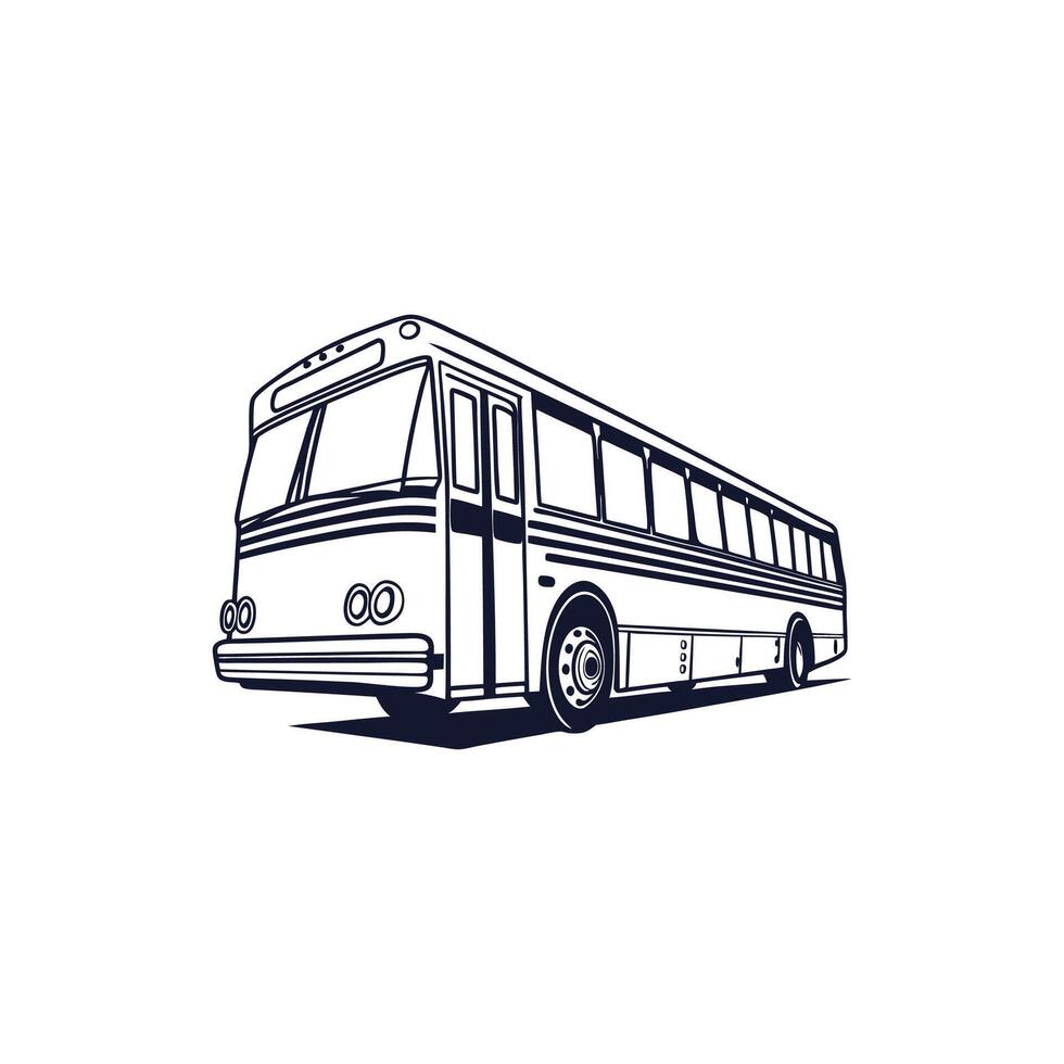 A black and white drawing of a bus vector