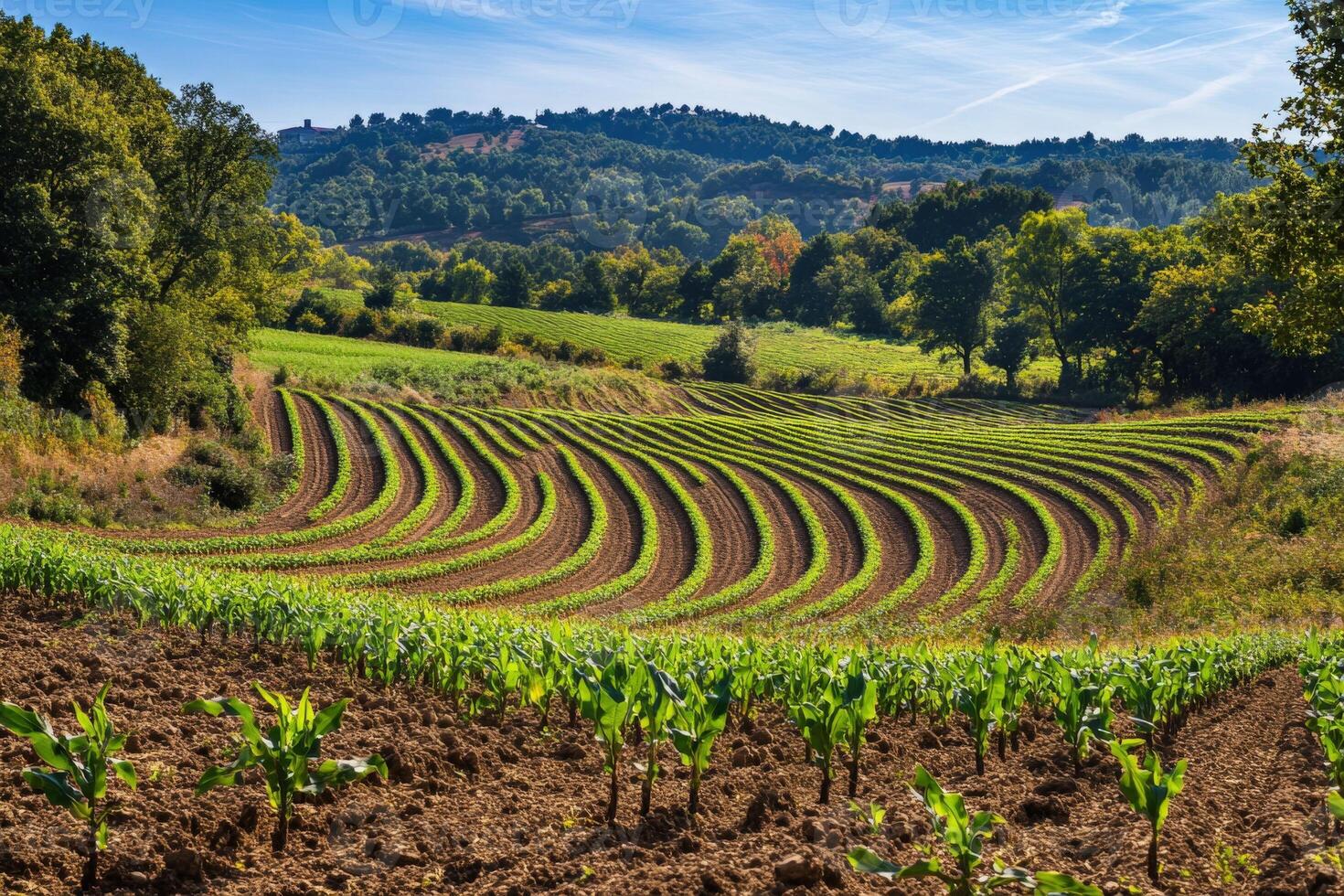 A field with rows of corn photo