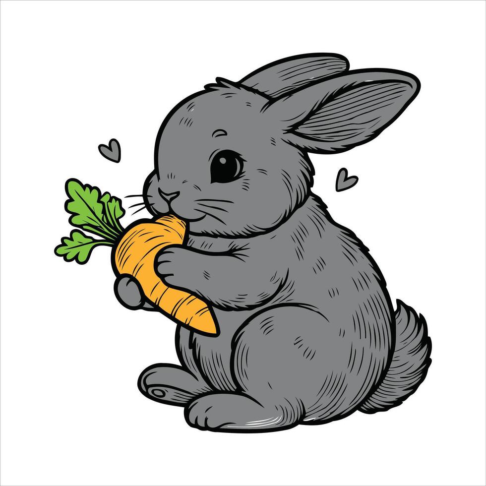 Cute cartoon rabbit with a carrot in its mouth vector