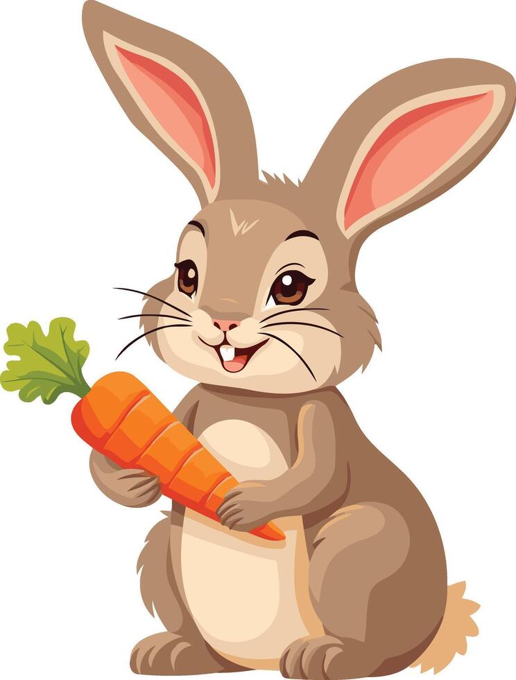 Cute cartoon rabbit holding a carrot flat style vector