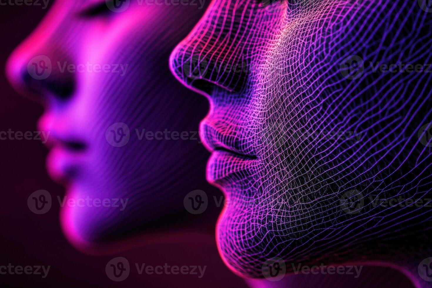 Two female faces with purple lines photo