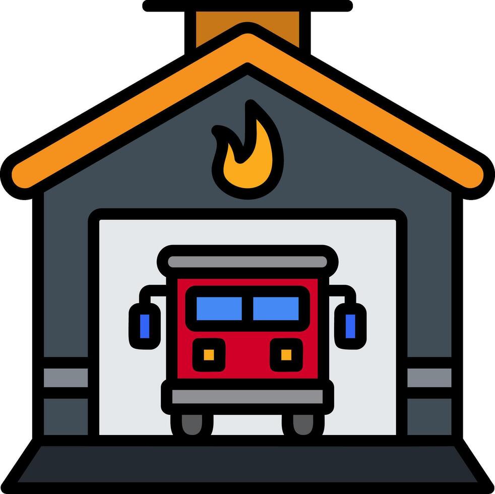 Fire Station Line Filled Icon vector
