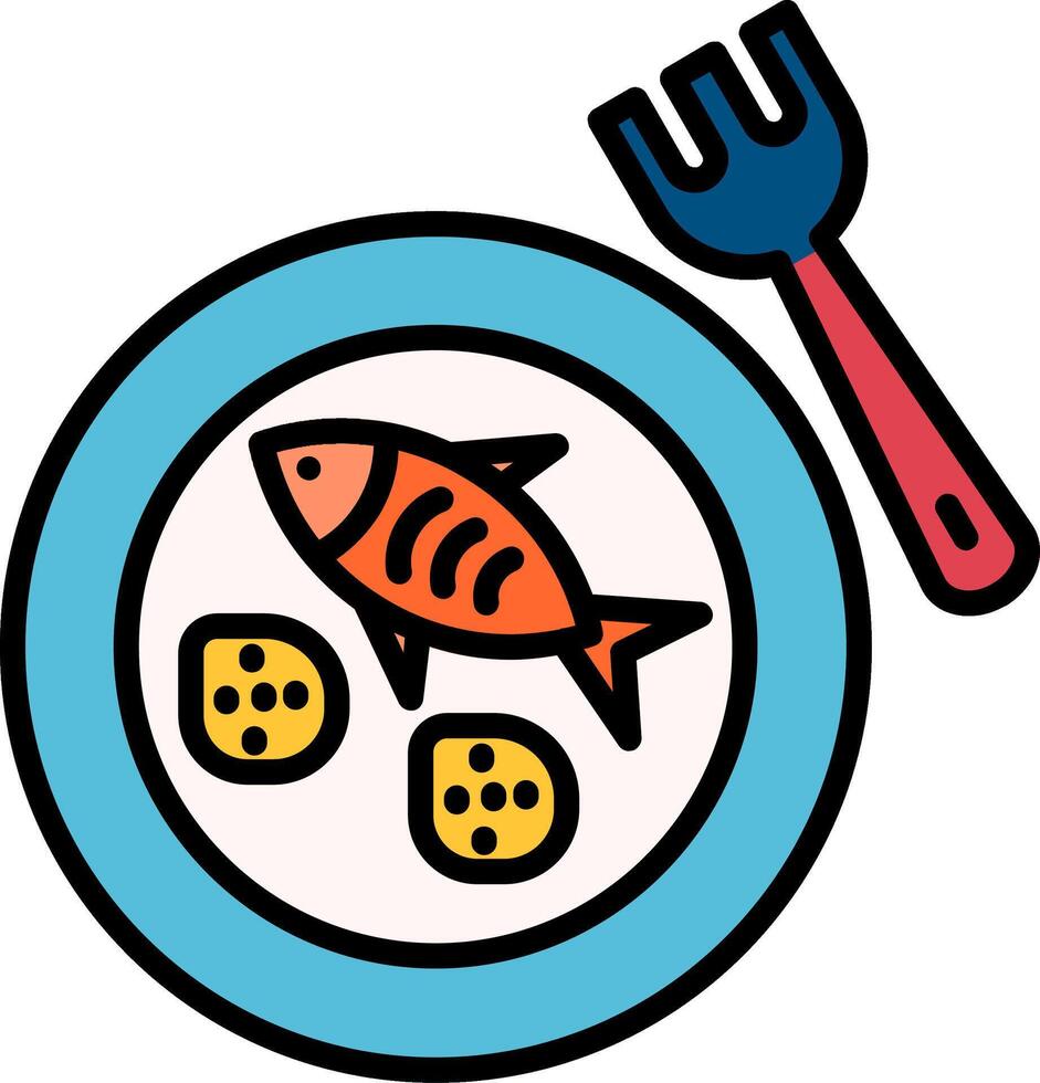 Fried Fish Line Filled Icon vector