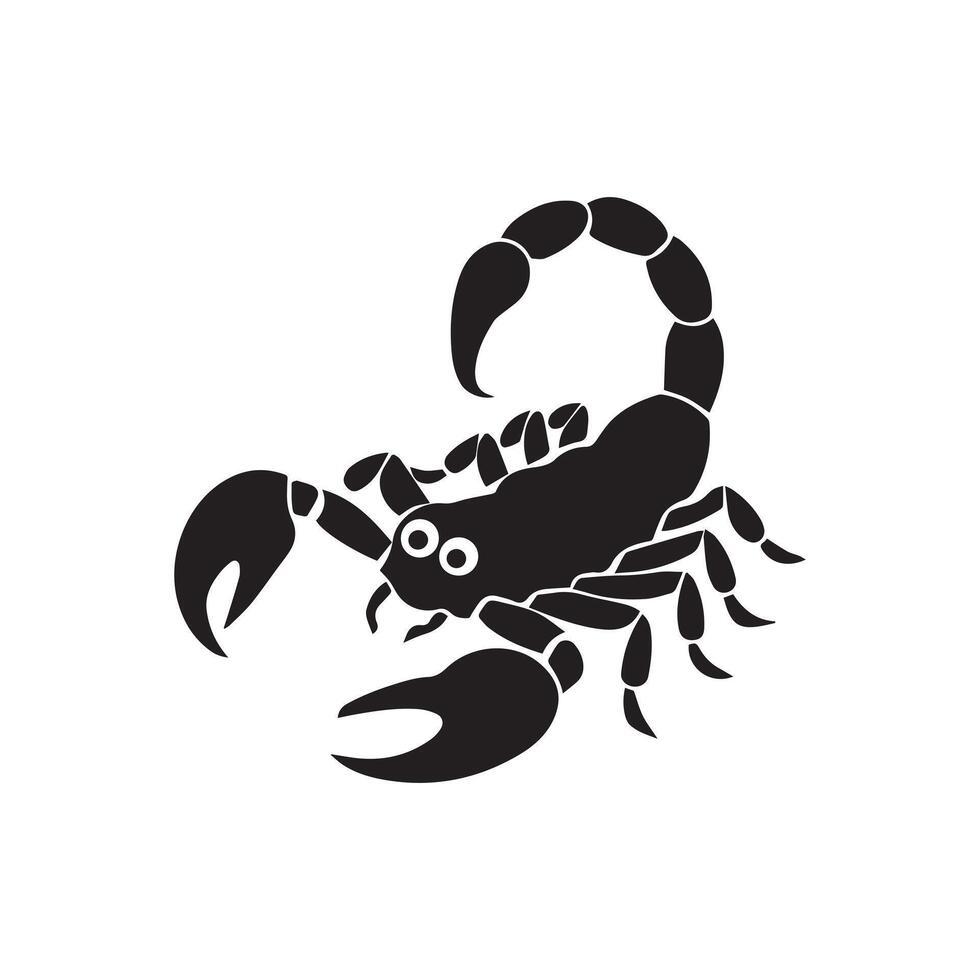 This scorpion silhouette illustration in black offers a bold and captivating depiction of a scorpion, rendered with precision in clean. vector