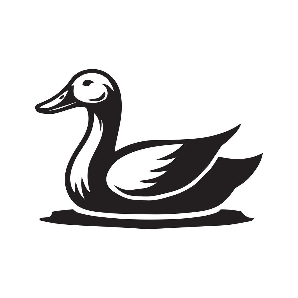 Duck silhouette .cute cartoon duck floating on water icon silhouette black page for kids. illustration of duck floating on water icon silhouette black page isolated on white. vector