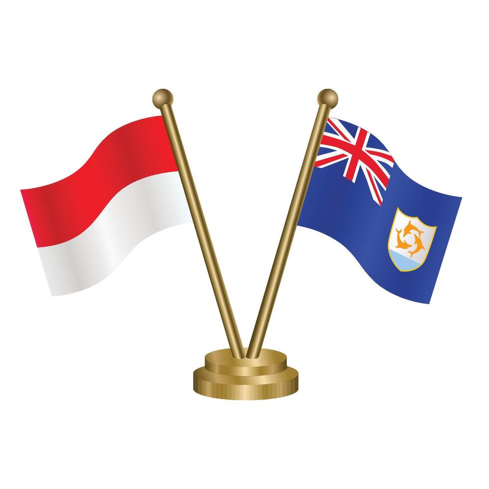 Indonesia and Anguilla table flag. Illustration vector