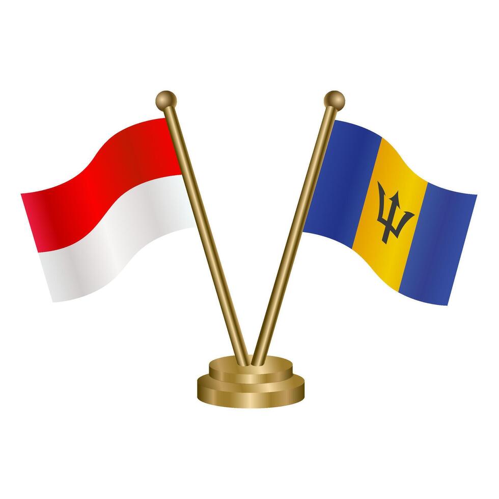 Indonesia and Barbados table flag. Illustration vector