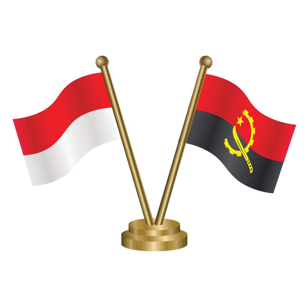 Indonesia and Angola table flag. Illustration vector