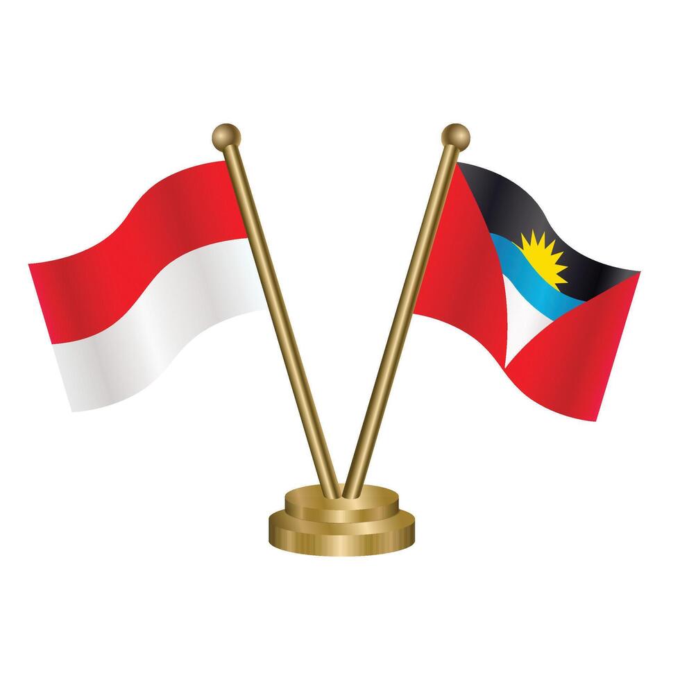 Indonesia and Antigua and Barbuda table flag. Illustration vector