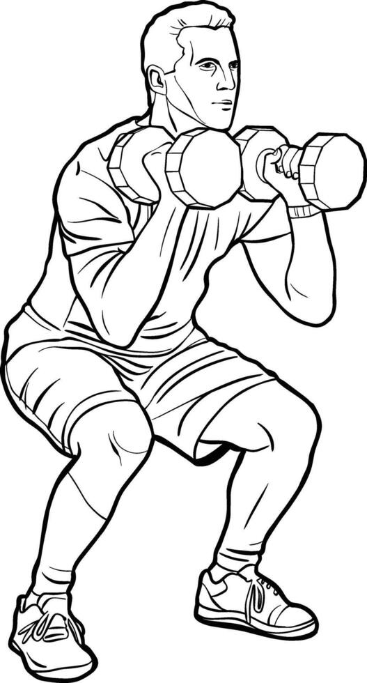 Athlete Performing Dumbbell Squat Exercise outline vector
