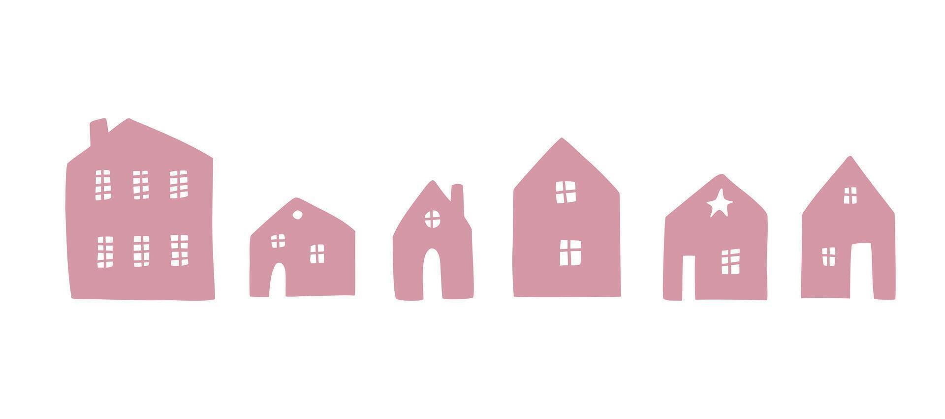 Set of silhouette houses is drawn in a flat style. Hand drawn illustration. vector