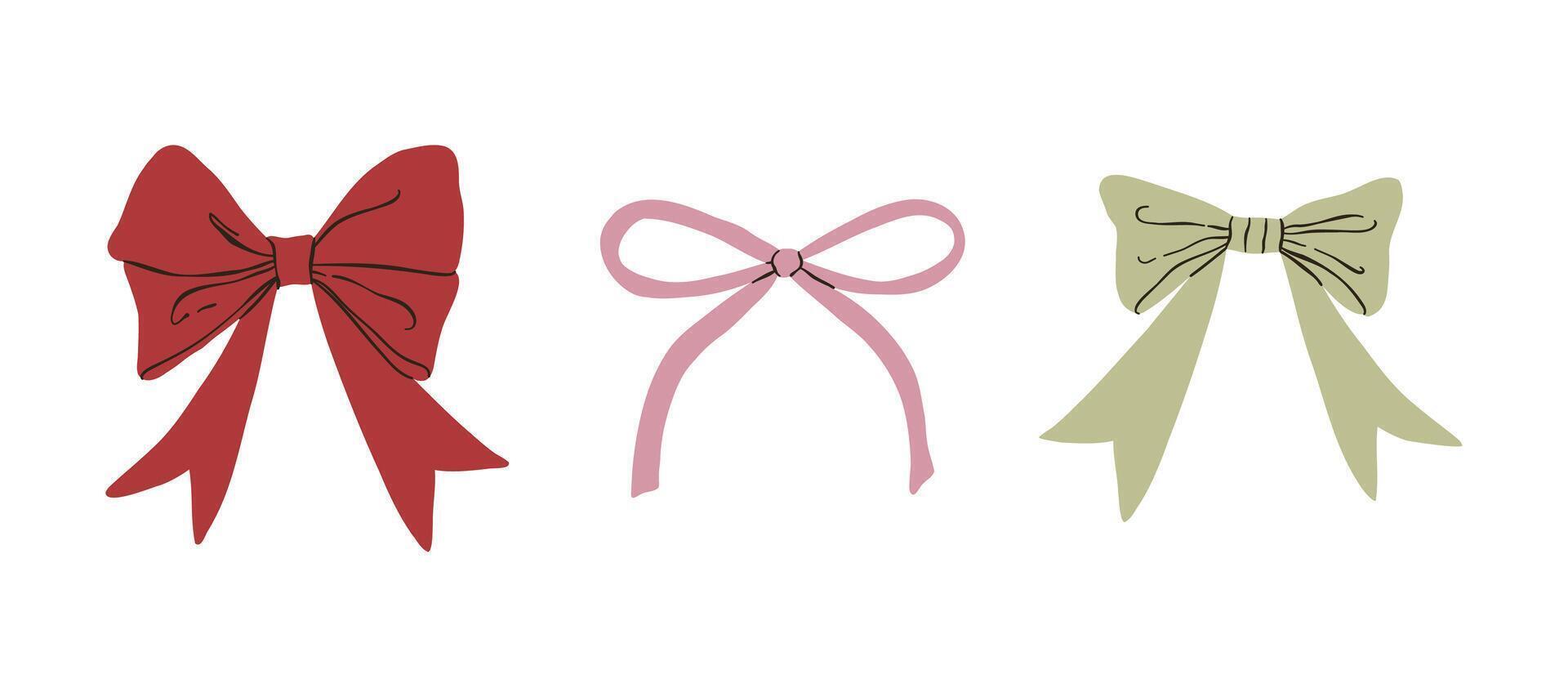 Set of bows drawn in a flat style. Gift, holiday, ribbon. illustration in flat style. vector