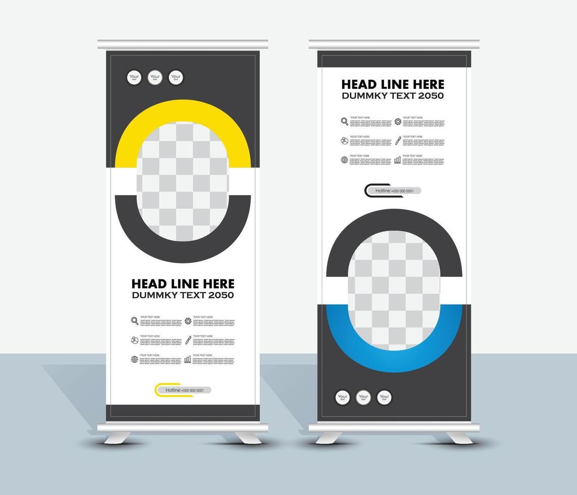 Corporate yellow and blue roll up banner template design vector