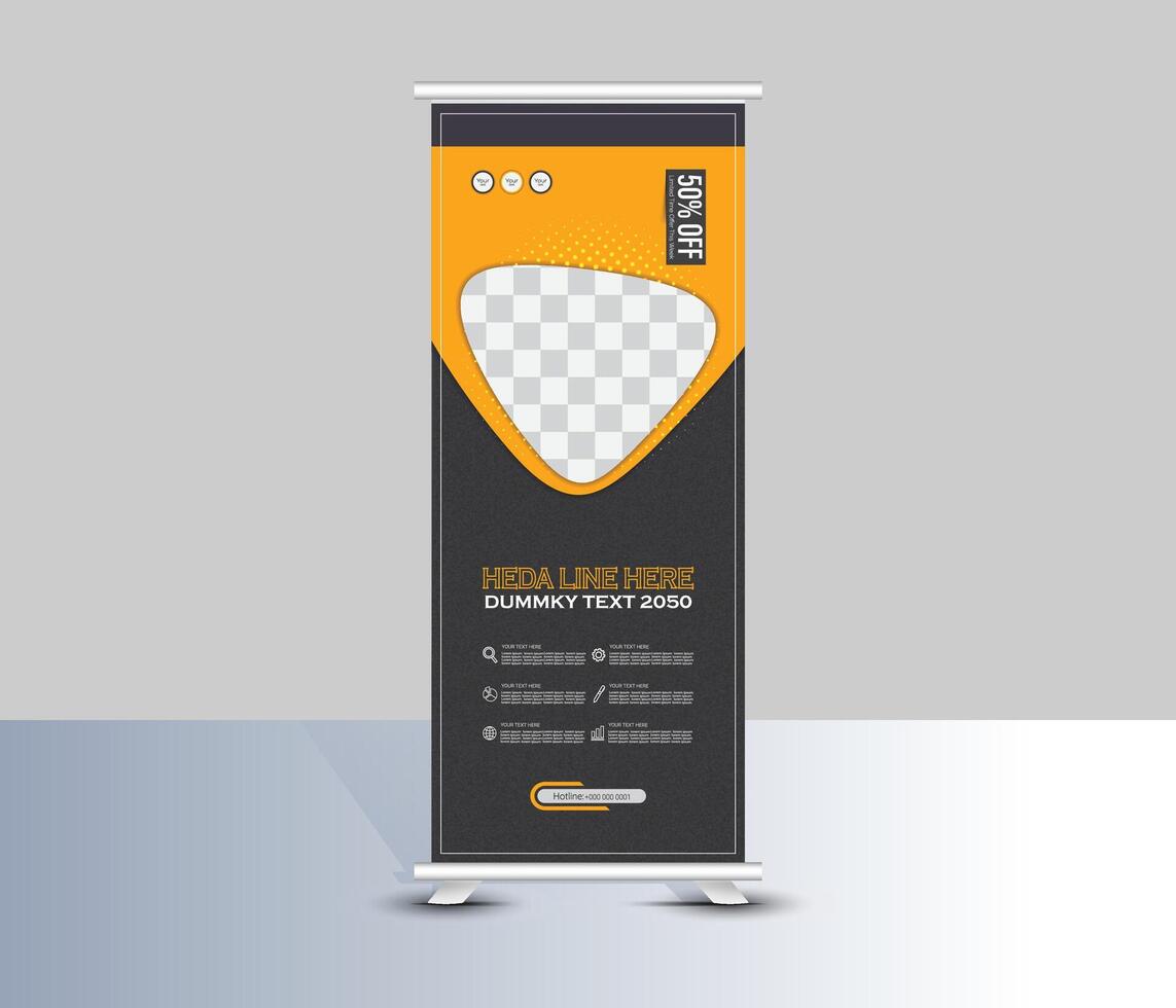 Corporate dark yellow roll up banner template design vector
