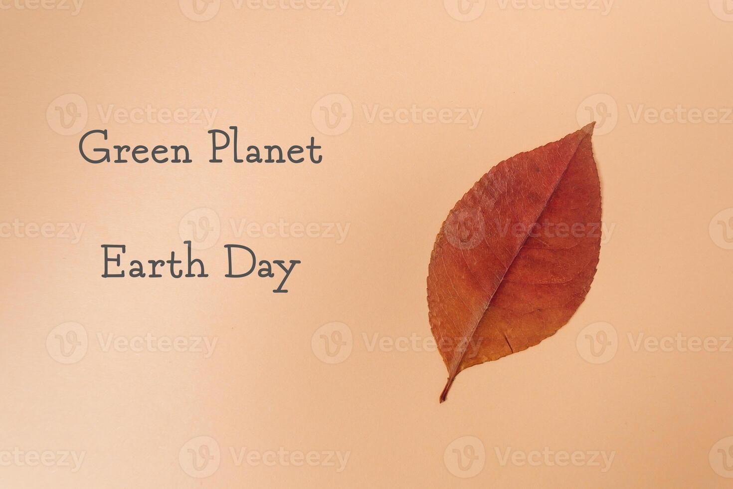Leaf is on a white background with the words Green Planet Earth Day photo