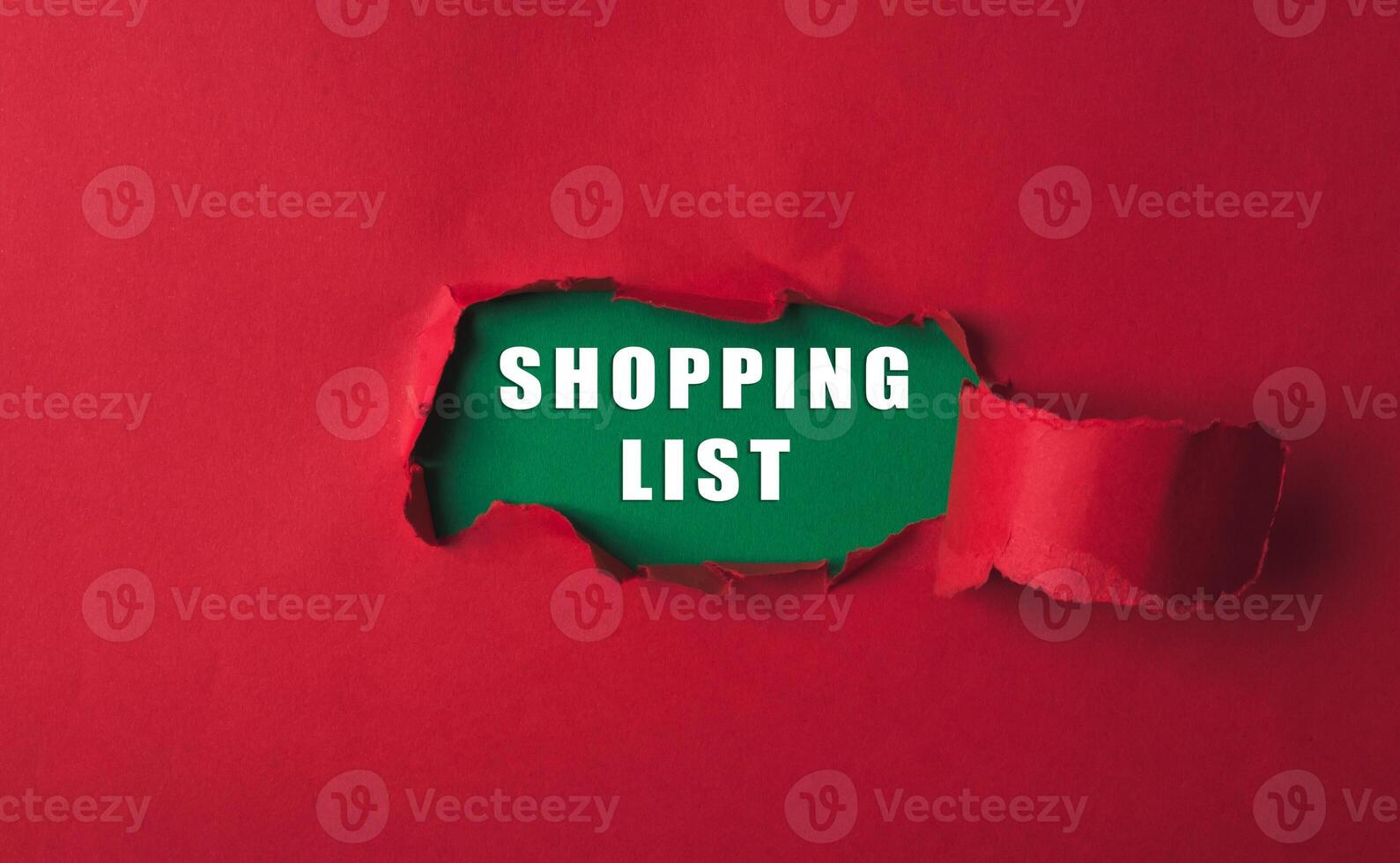Shopping list is shown in a red background with a green border photo