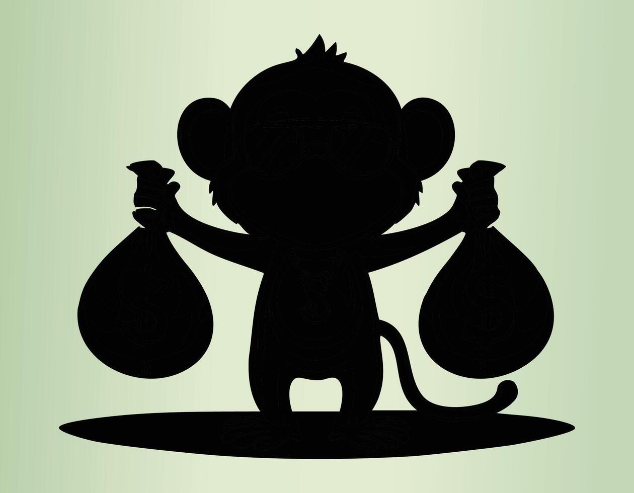 a silhouette of a monkey holding two bags vector