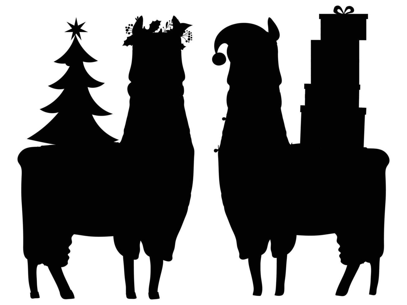 Black and White Llama with Christmas Decorations vector