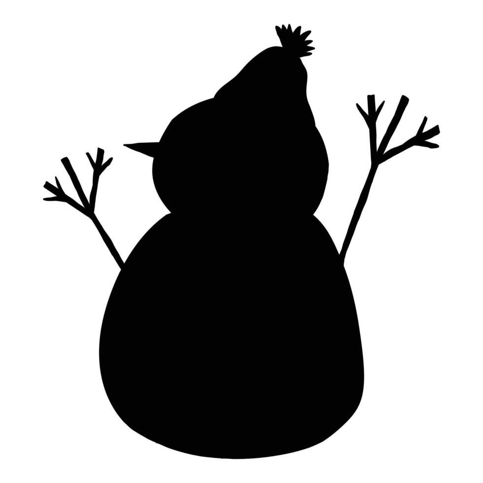 Silhouette of a Snowman with Hat and Scarf Against Sunset vector