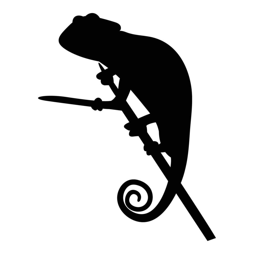Chameleon Silhouette Climbing on a Branch Against a Sunset vector