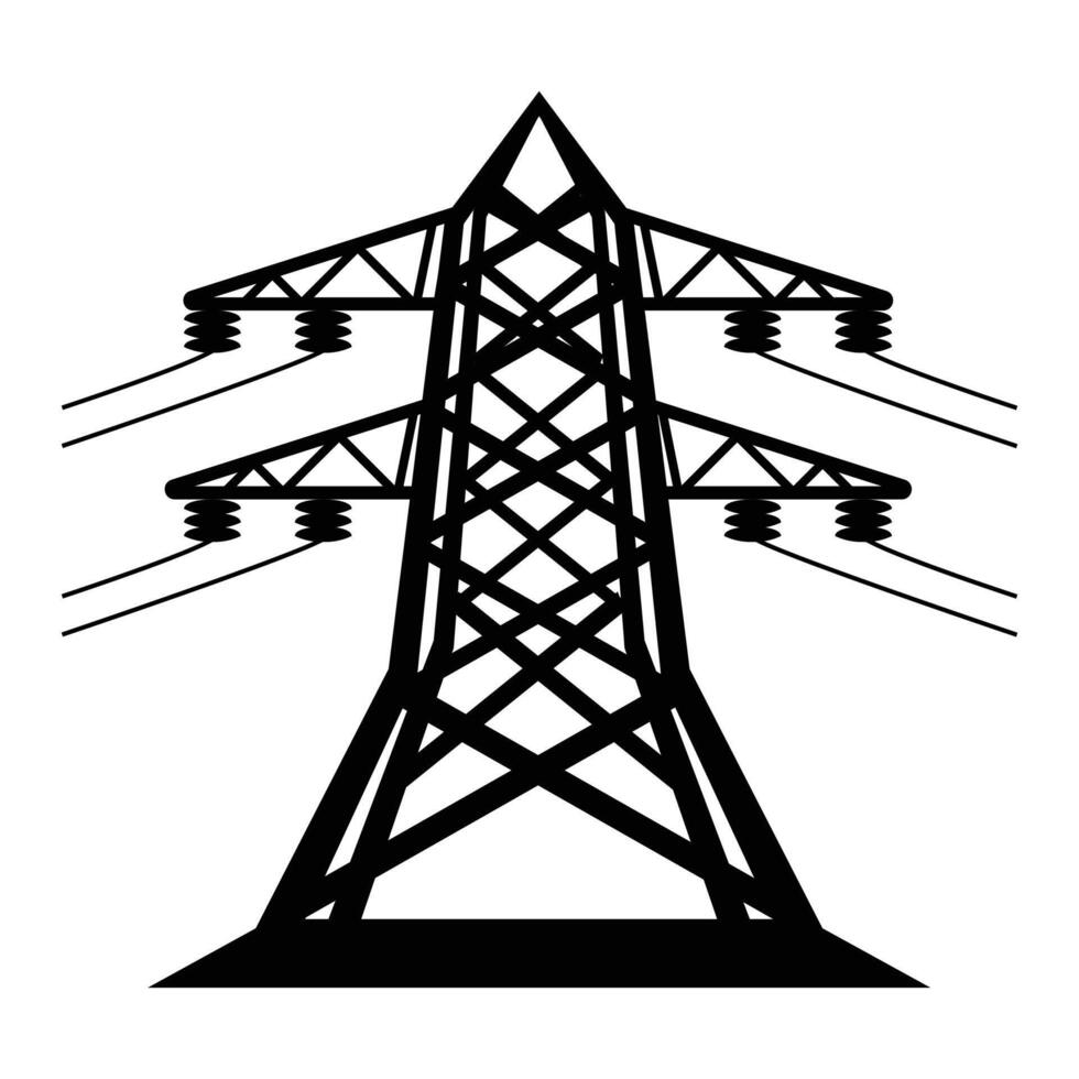 Electric Pole with Power Lines Against Clear Sky vector